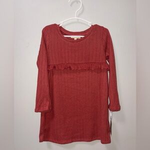 Grayson Collective Mini Burnt Orange/Red Ribbed Long Sleeve Dress NWT 4T Ruffles